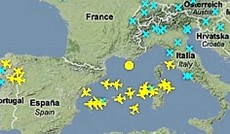 © Screenshot www.flightradar24.com, Übersichtskarte der aktuellen Flugsperren © Screenshot www.flightradar24.com, Übersichtskarte der aktuellen Flugsperren