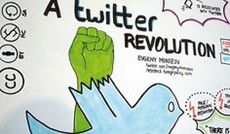© Beate Firlinger, Wandzeichnung auf der re:publica 2010: Twittervogel mit Faust © Beate Firlinger, Wandzeichnung auf der re:publica 2010: Twittervogel mit Faust